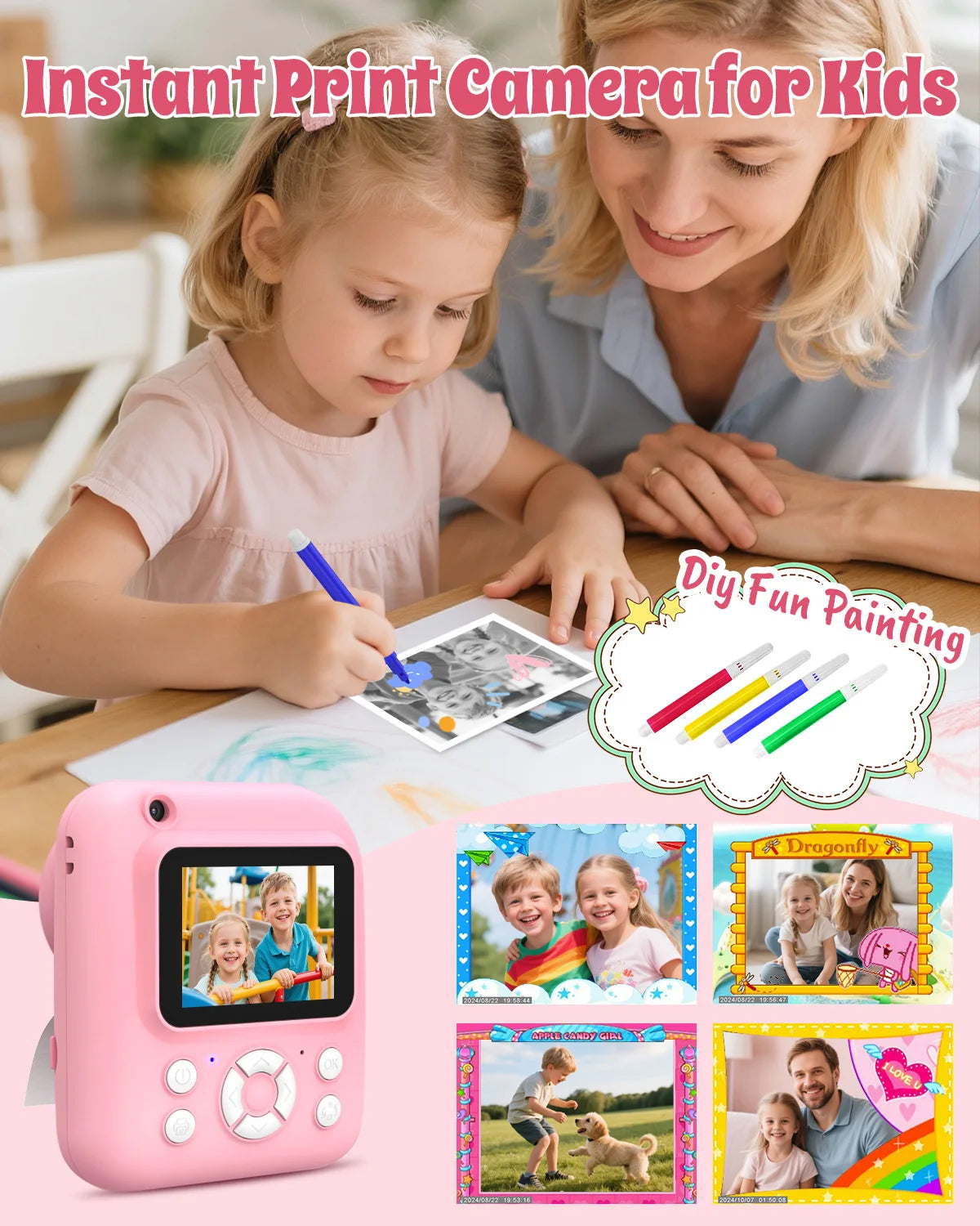 W&O Kids Instant Print Camera With LCD, Dual Lens And 16X Zoom