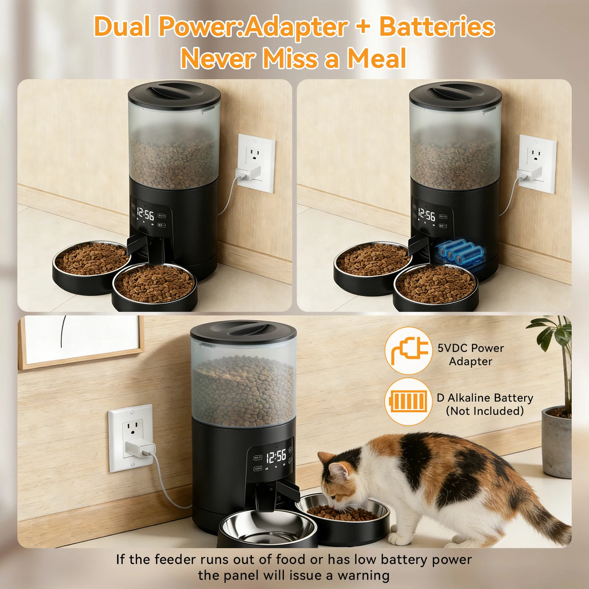 Jhk 6L Automatic Cat Food Dispenser With Stainless Steel Bowls