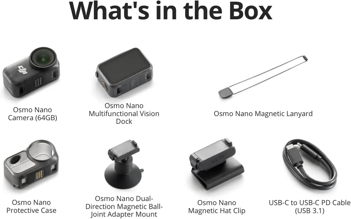 Refurbish Open Box DJI Osmo Nano Camera Combo -Small 4K/60fps Vlogging Camera 1/1.3'' Sensor 143° Wide FOV Video 200-Min Recording Swift Transfer Magnetic POV 4K Sports Vlog Camera ﻿