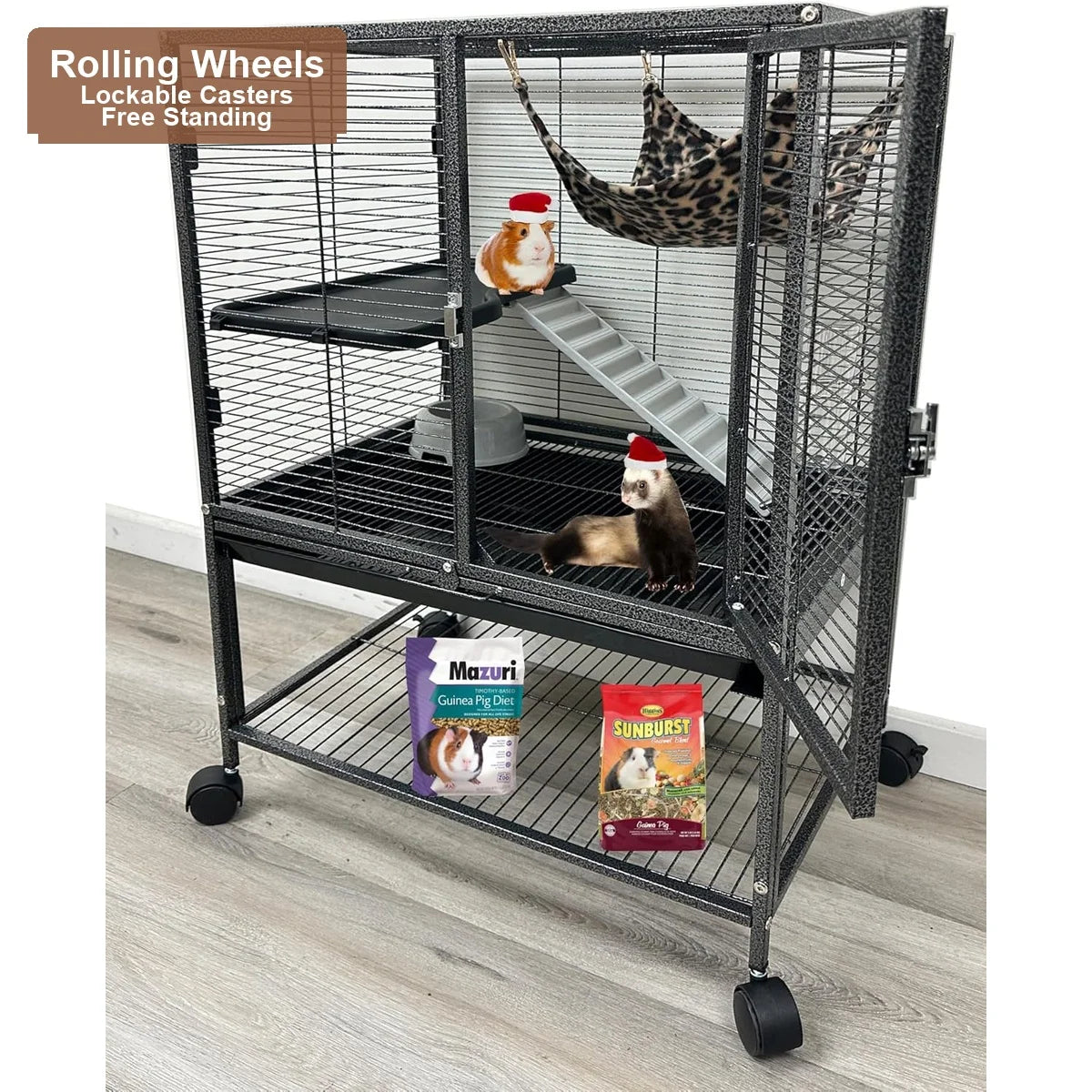 Extra Large 4 Level Small Animal Habitat Cage Hedgehog Guinea Pig Rat Ferret Hamster Home Deep Base 6.5 Inch Bar Spacing Heavy D