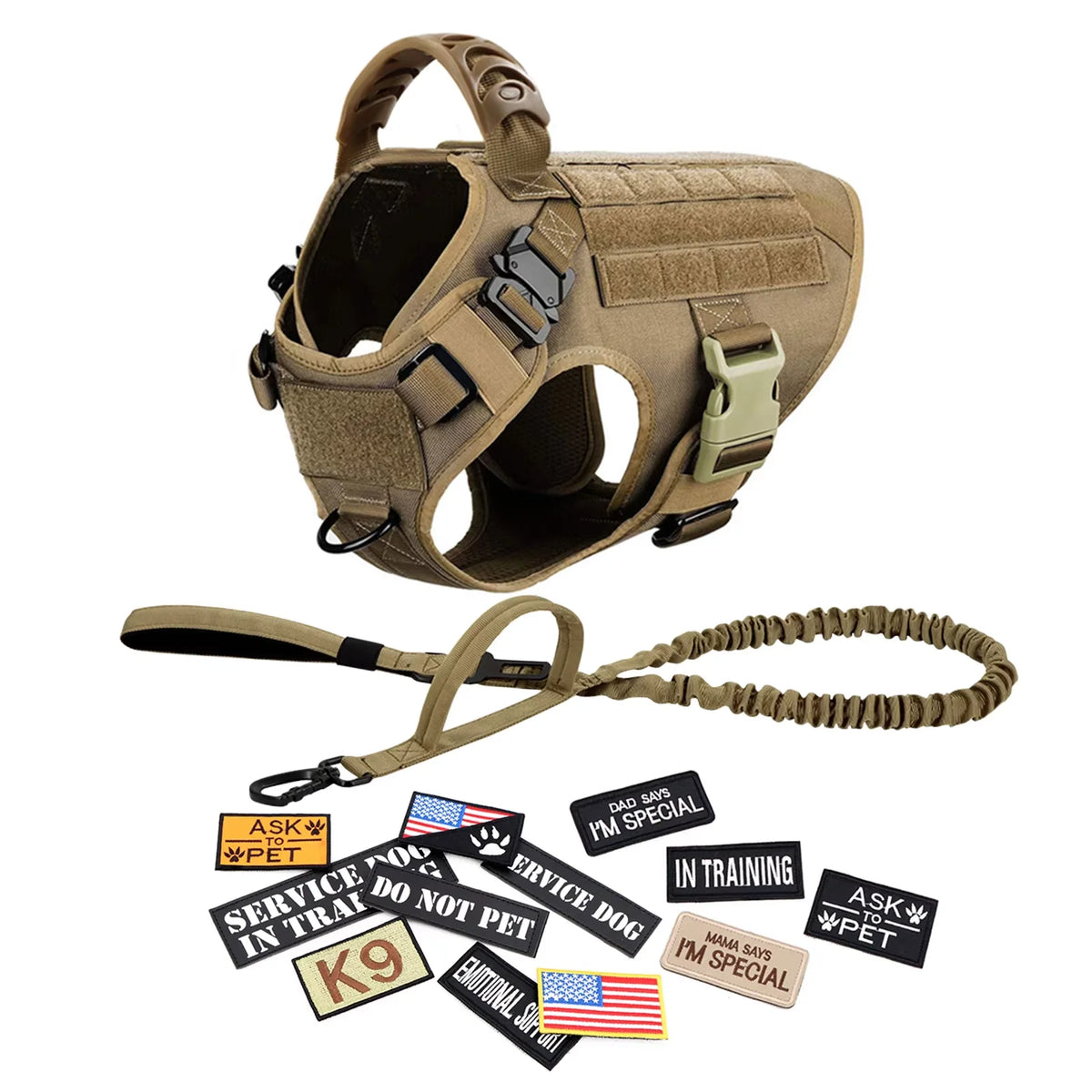 Tactical Dog Vest Harness Set With Collar And Leash For K9 Training