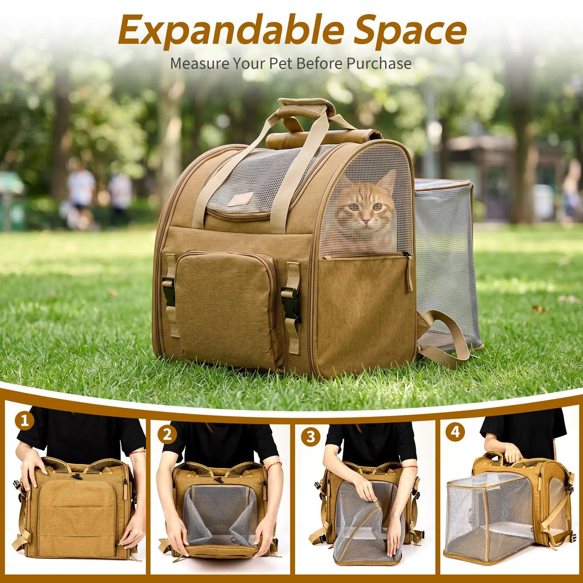 Expandable Cat Carrier Mesh Backpack With Expandable Mesh Side Padded Shoulder Straps Breathable Nylon Travel Backpack For Small Dogs And Medium Cats