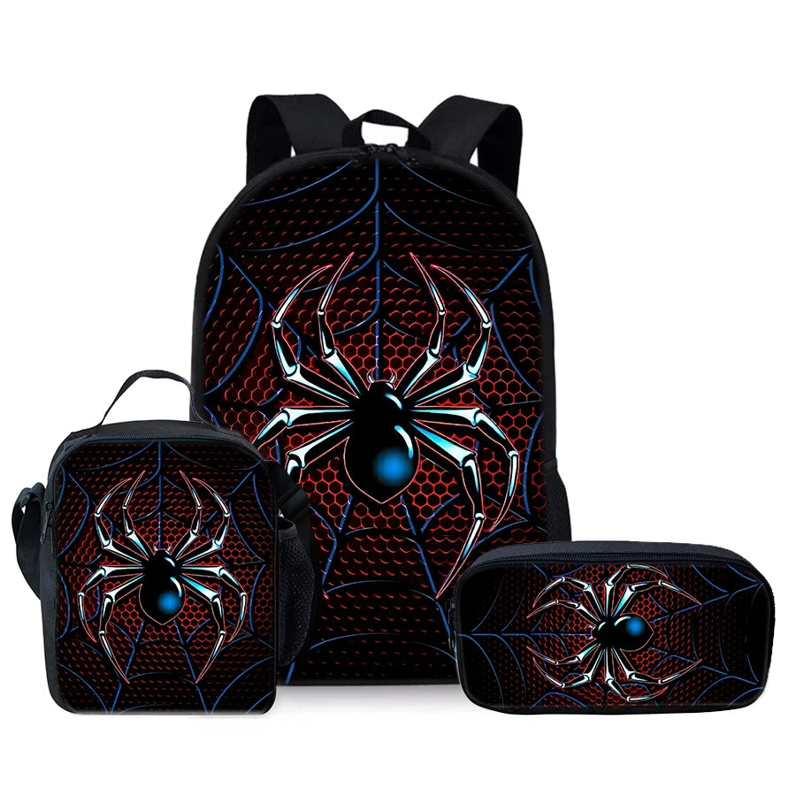 3D Cartoon Spider Pattern Three Piece Backpack Set For Kids