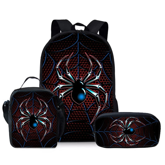 3D Cartoon Spider Pattern Three Piece Backpack Set For Kids