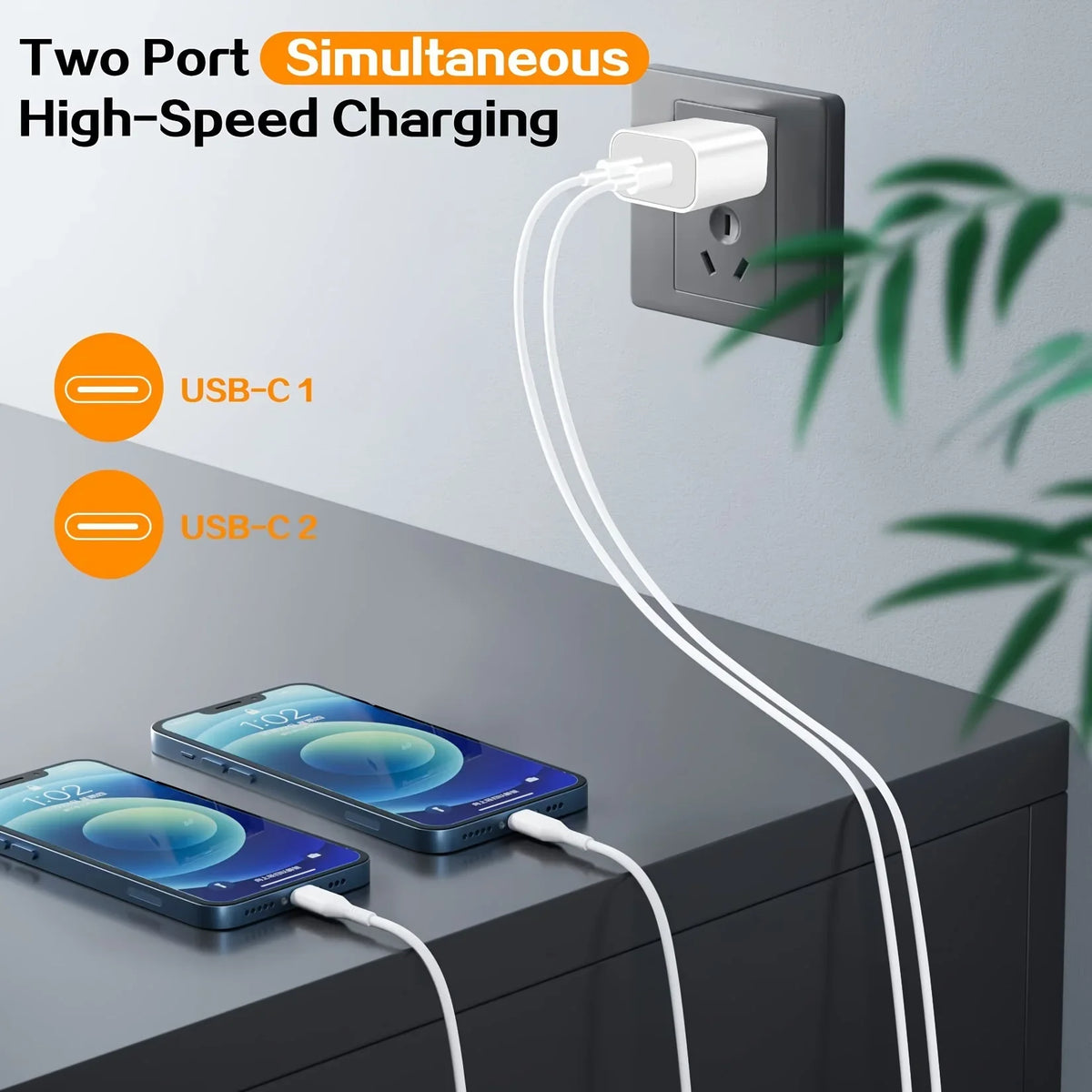 Sanprio Dual Port 40w Usb C Wall Charger With Cable