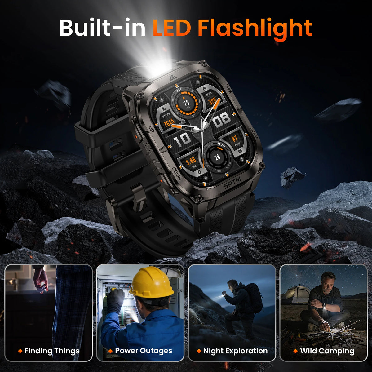 KOSPET Tank M4C GPS Smartwatch Waterproof Flashlight Health Monitor