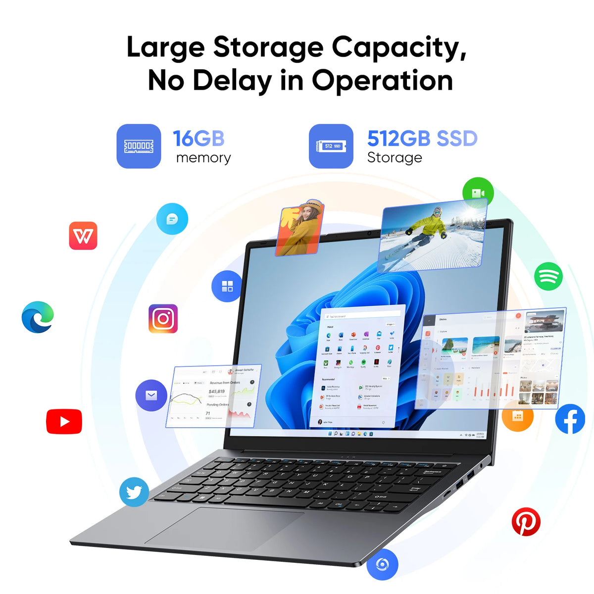 Zzenaero Windows 11 Pro Laptop With 14 Inch 2K Display