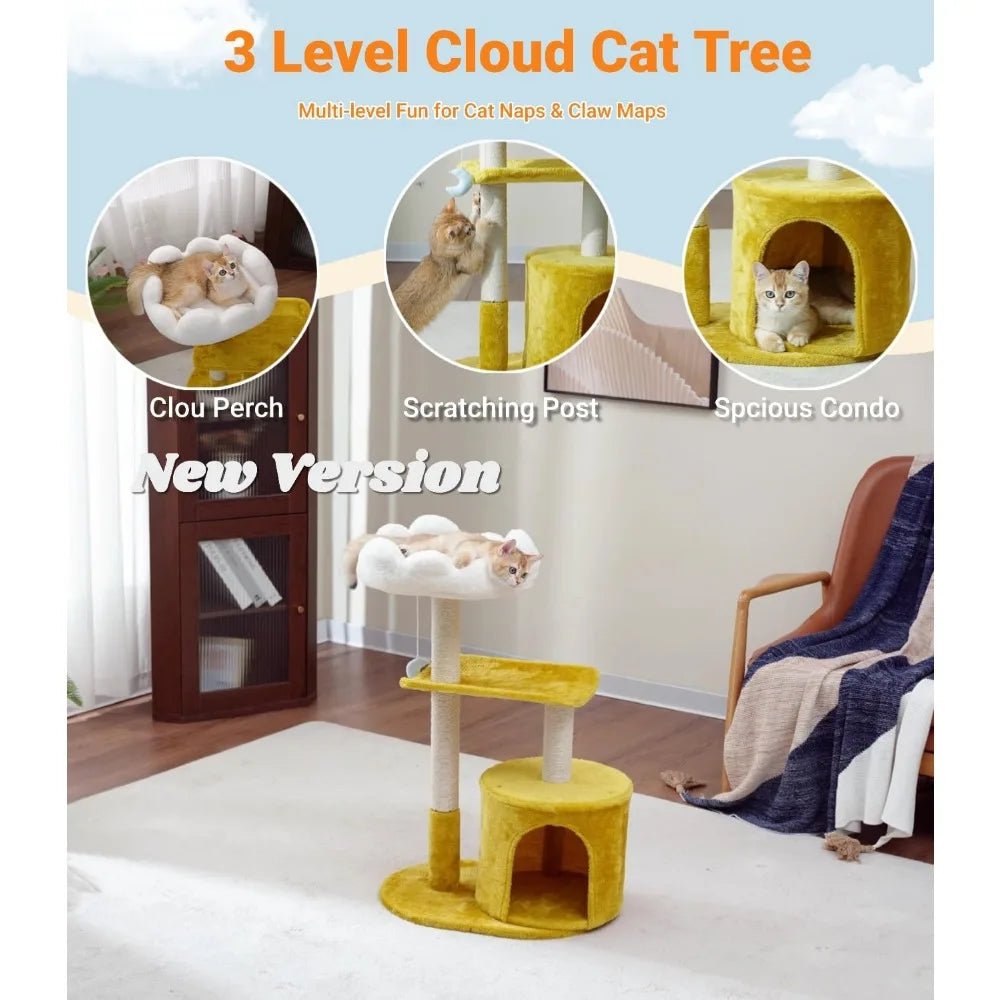 Nbvcx 33 Inch Multi Level Cat Tree Tower Cozy Padded Bed