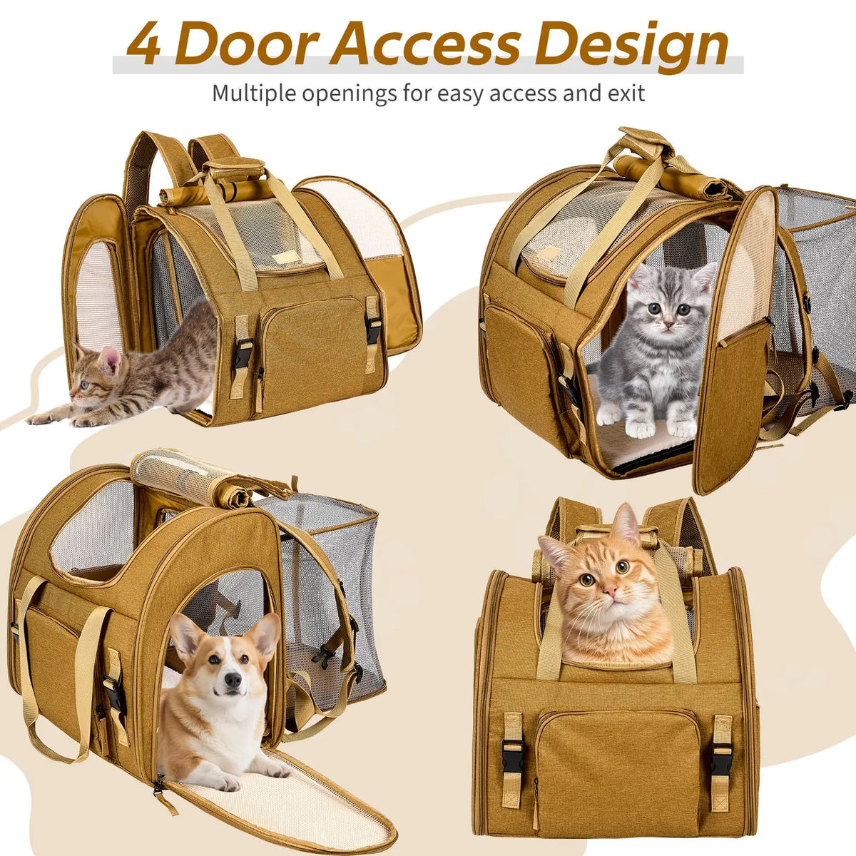 Expandable Cat Carrier Mesh Backpack With Expandable Mesh Side Padded Shoulder Straps Breathable Nylon Travel Backpack For Small Dogs And Medium Cats