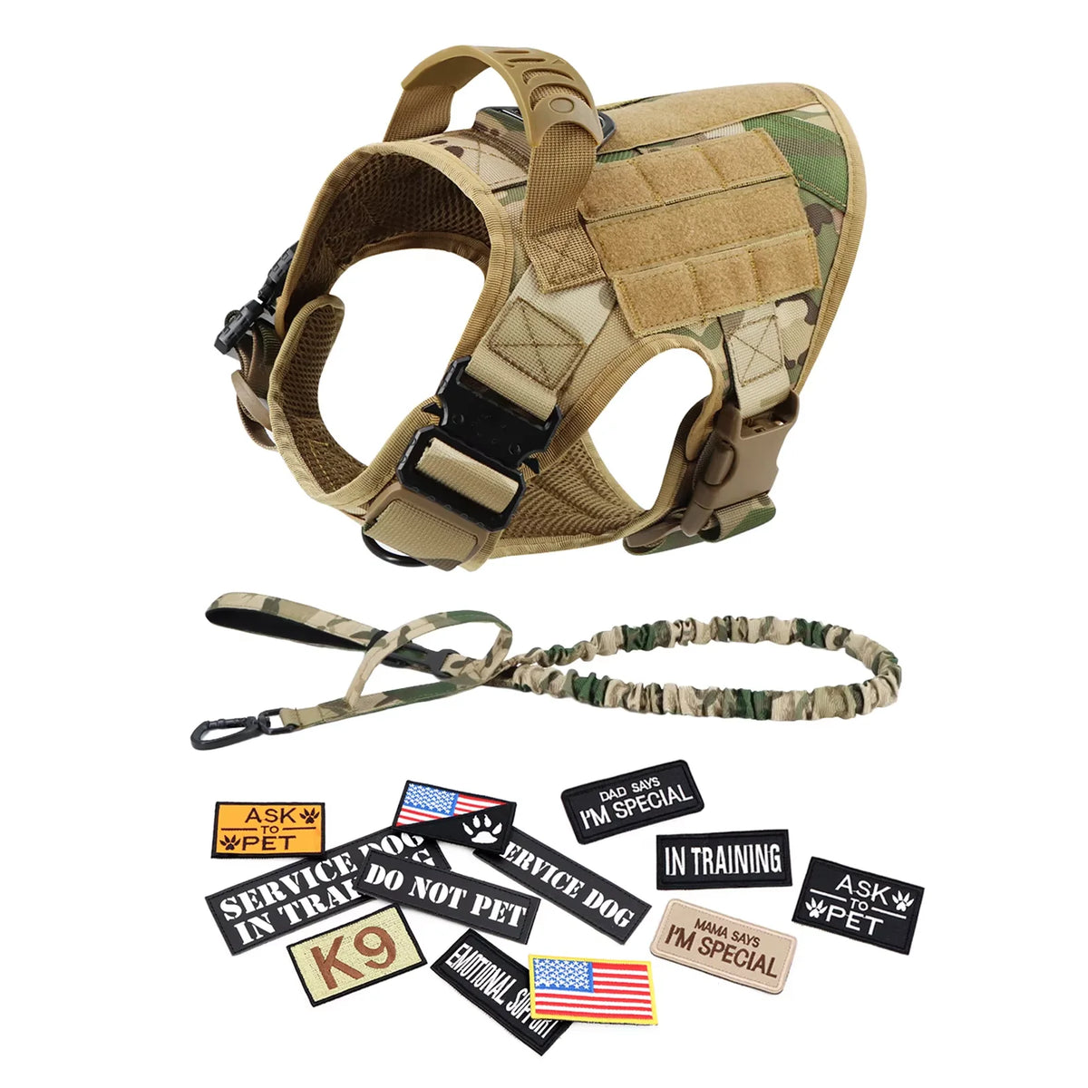 Tactical Dog Vest Harness Set With Collar And Leash For K9 Training