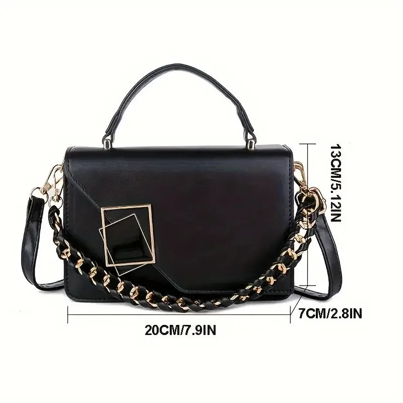 Square PU Leather Chain Crossbody Handbag With Metal Lock