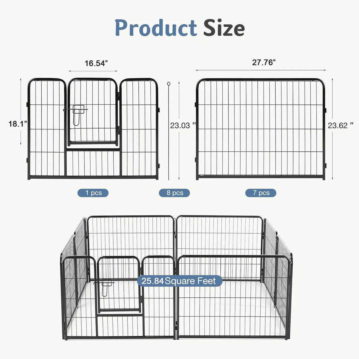 Jhk Metal 8 Panels Dog Playpen Foldable Pet Fence
