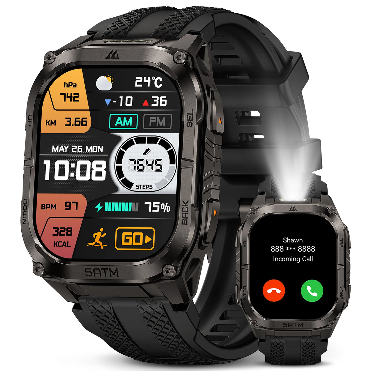 KOSPET Tank M4C GPS Smartwatch Waterproof Flashlight Health Monitor