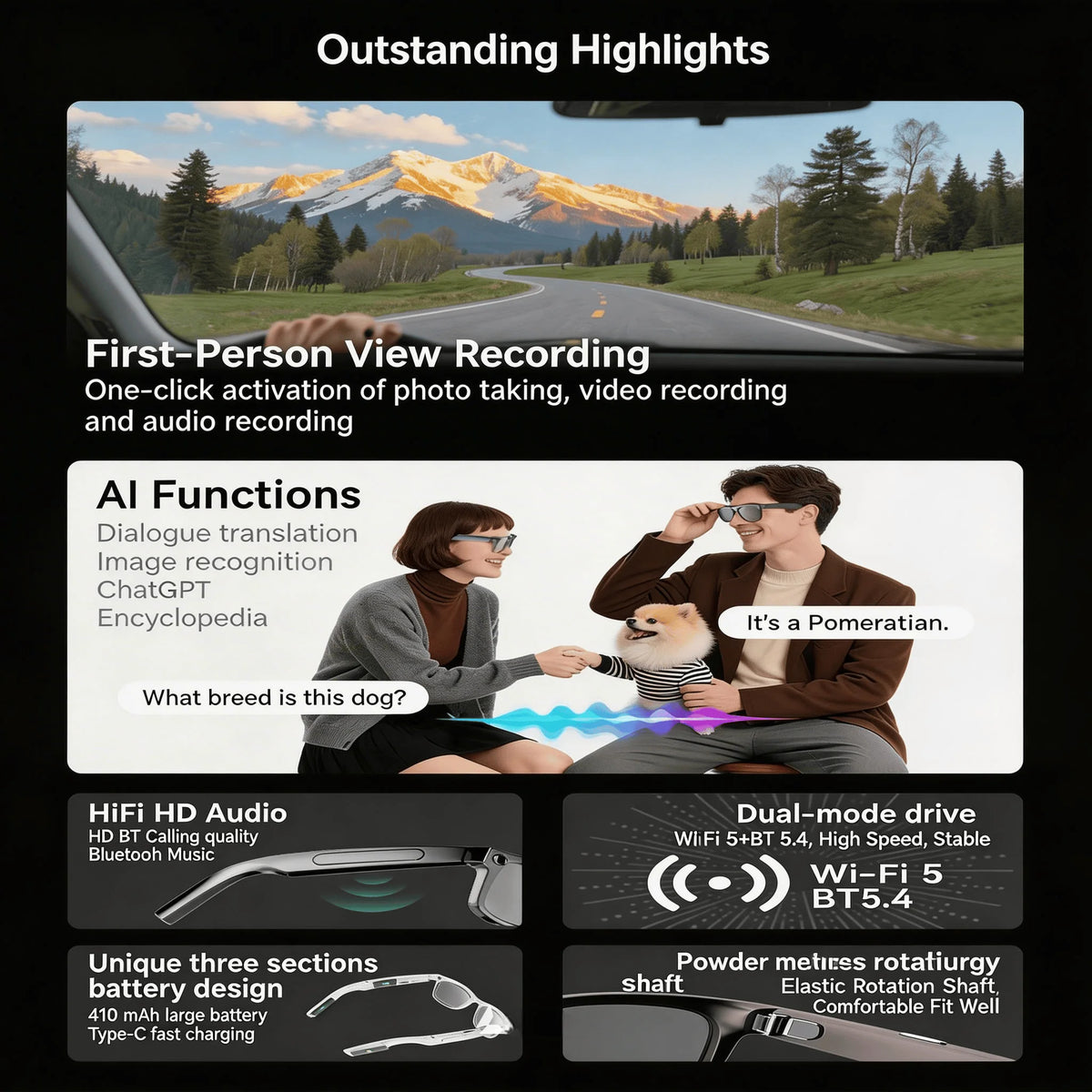 W&O Smart Camera Glasses With AI Translation And Open Ear Audio
