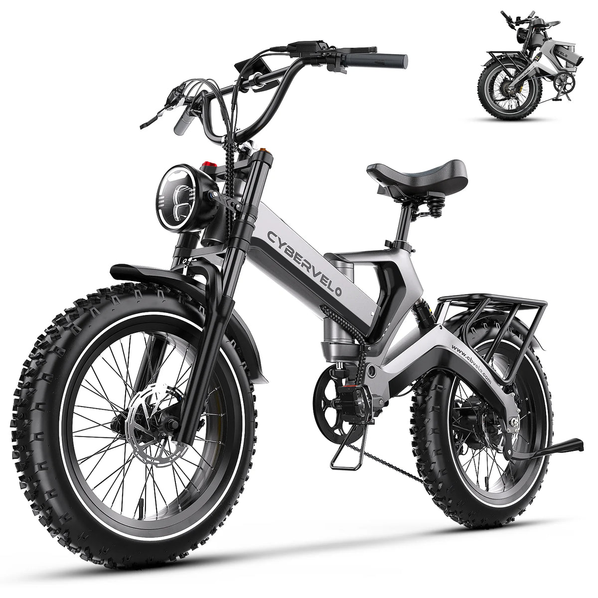 Cybervelo 20 In Fat Tire Foldable Electric Bike With Removable Battery And High Power