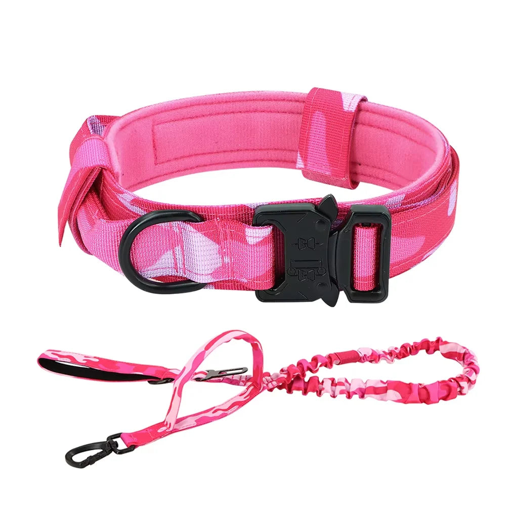 Adjustable Tactical Nylon Dog Training Collar And Leash Set With Quick Release Buckle