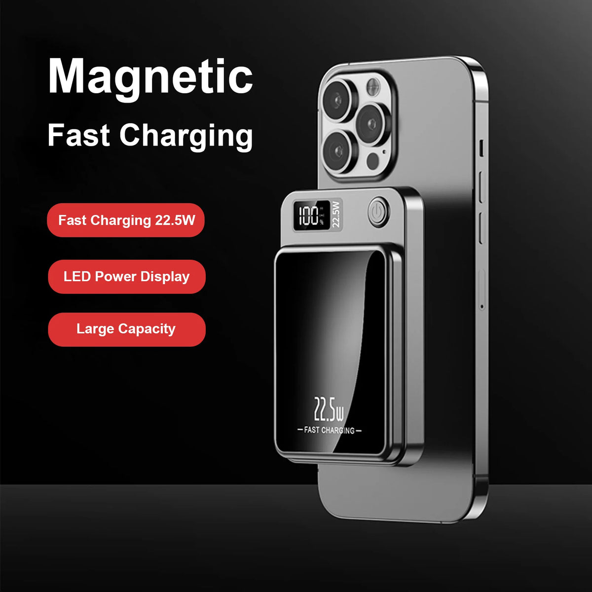 Magnetic Wireless Power Bank With Digital Display And Fast Charging