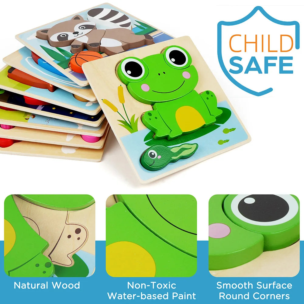 8 Pack Animal Wooden Puzzles For Toddlers Learning Toys