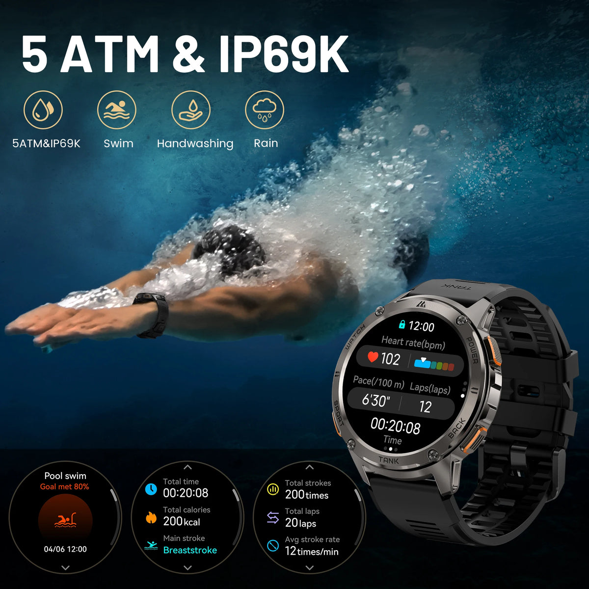 KOSPET Tank T3 Watch for Men with Call Text AMOLED