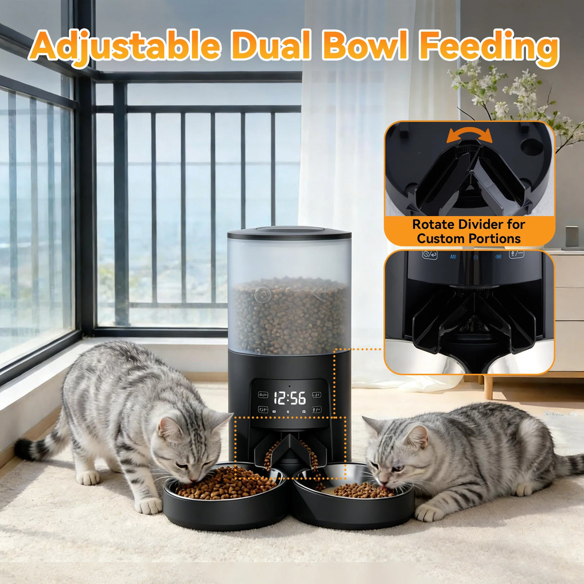 Jhk 6L Automatic Cat Food Dispenser With Stainless Steel Bowls