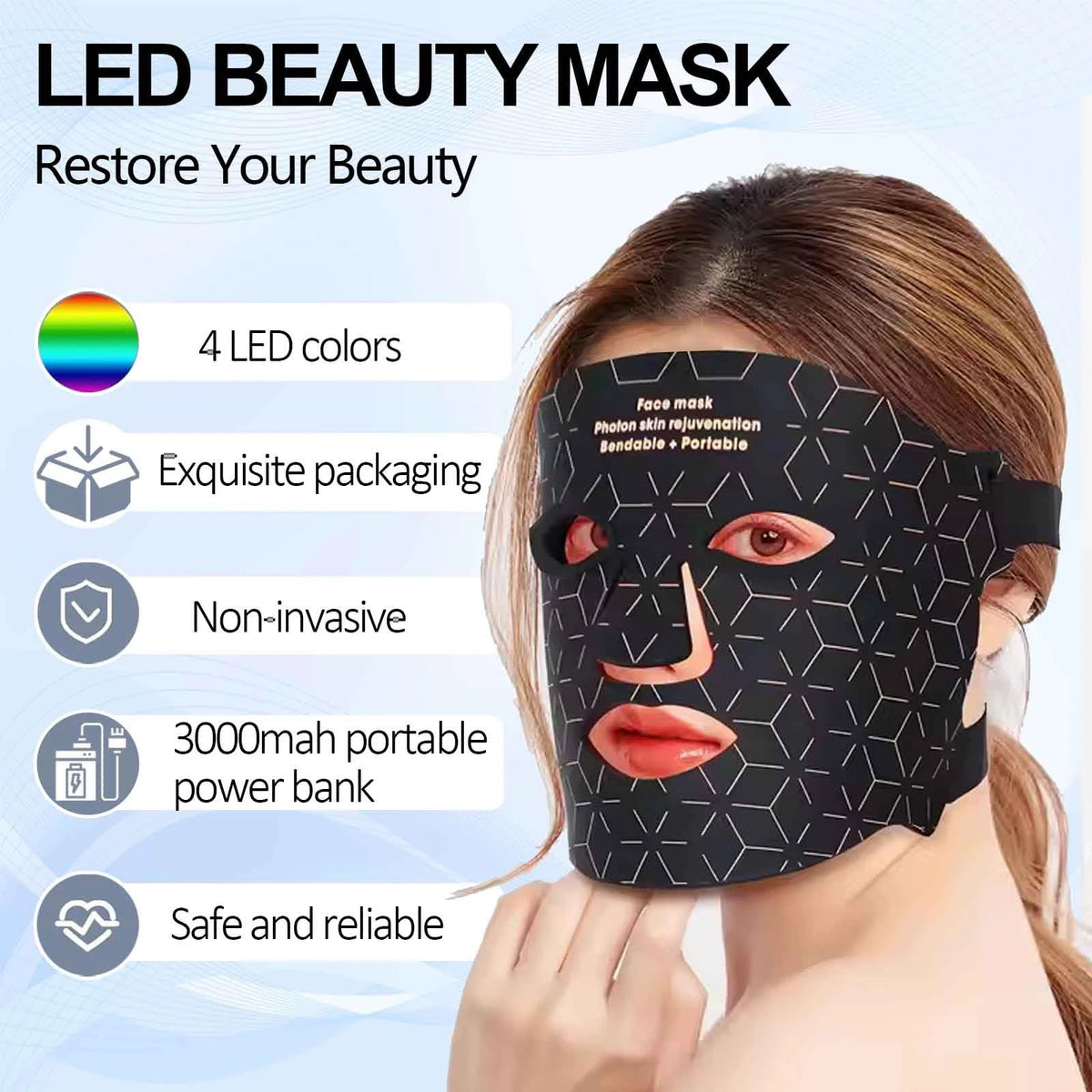 Portable Led Face Mask With 4 Modes Skin Rejuvenation Light Therapy