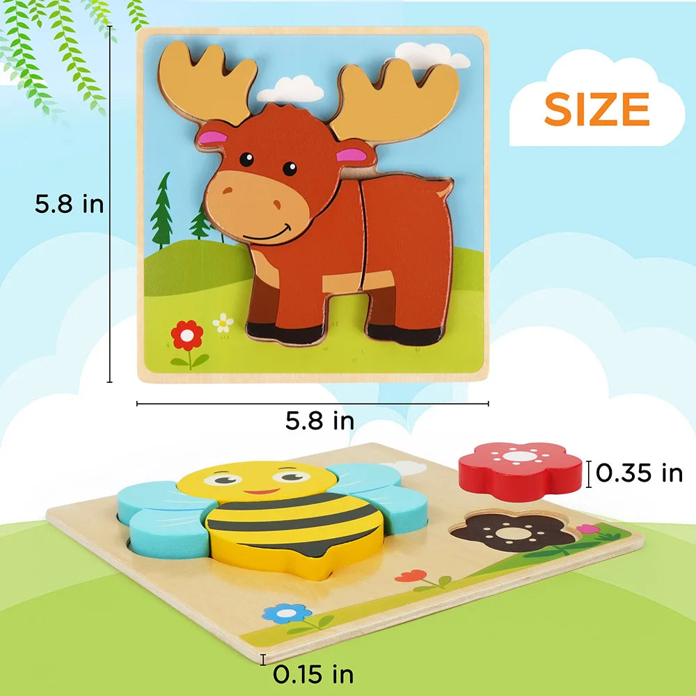8 Pack Animal Wooden Puzzles For Toddlers Learning Toys