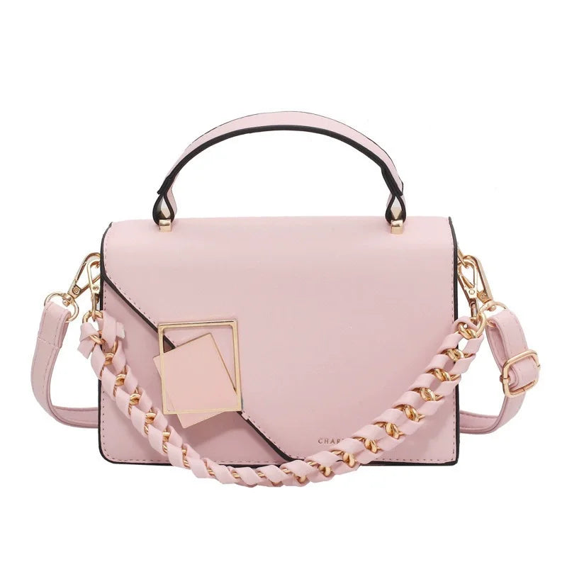 Square PU Leather Chain Crossbody Handbag With Metal Lock