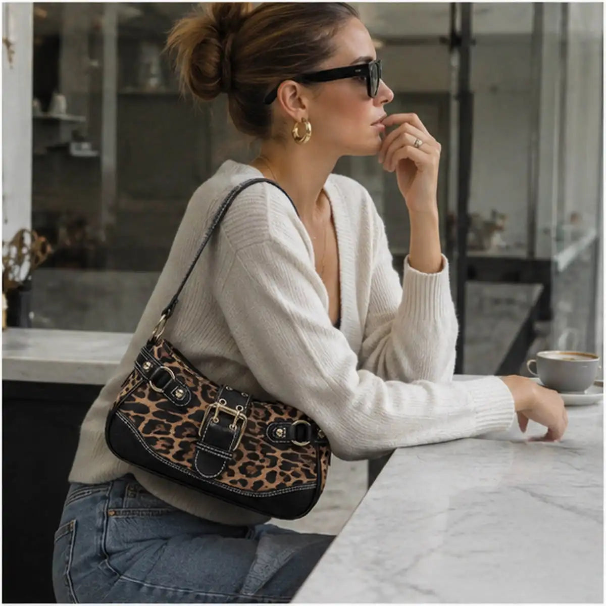 Womens Retro Buckle Underarm Shoulder Bag With Zipper