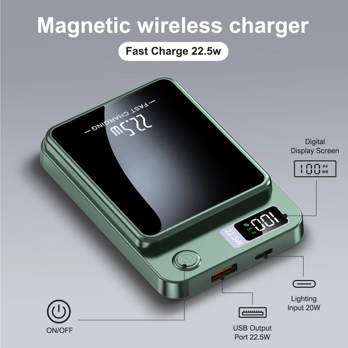 Magnetic Wireless Power Bank With Digital Display And Fast Charging