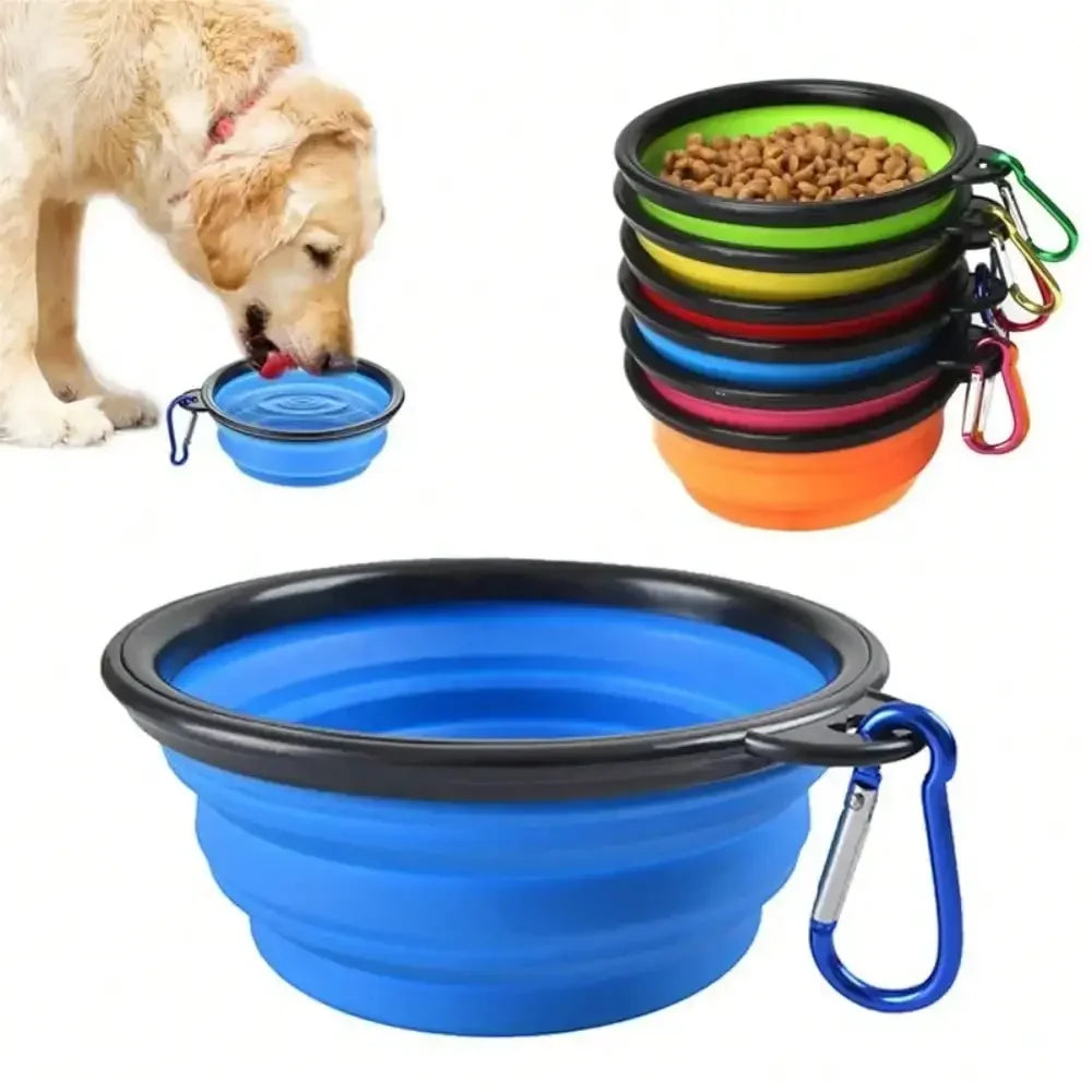 Portable Silicone Dog Feeder Bowl With Carabiner 2 In 1 Pet Water Dispenser