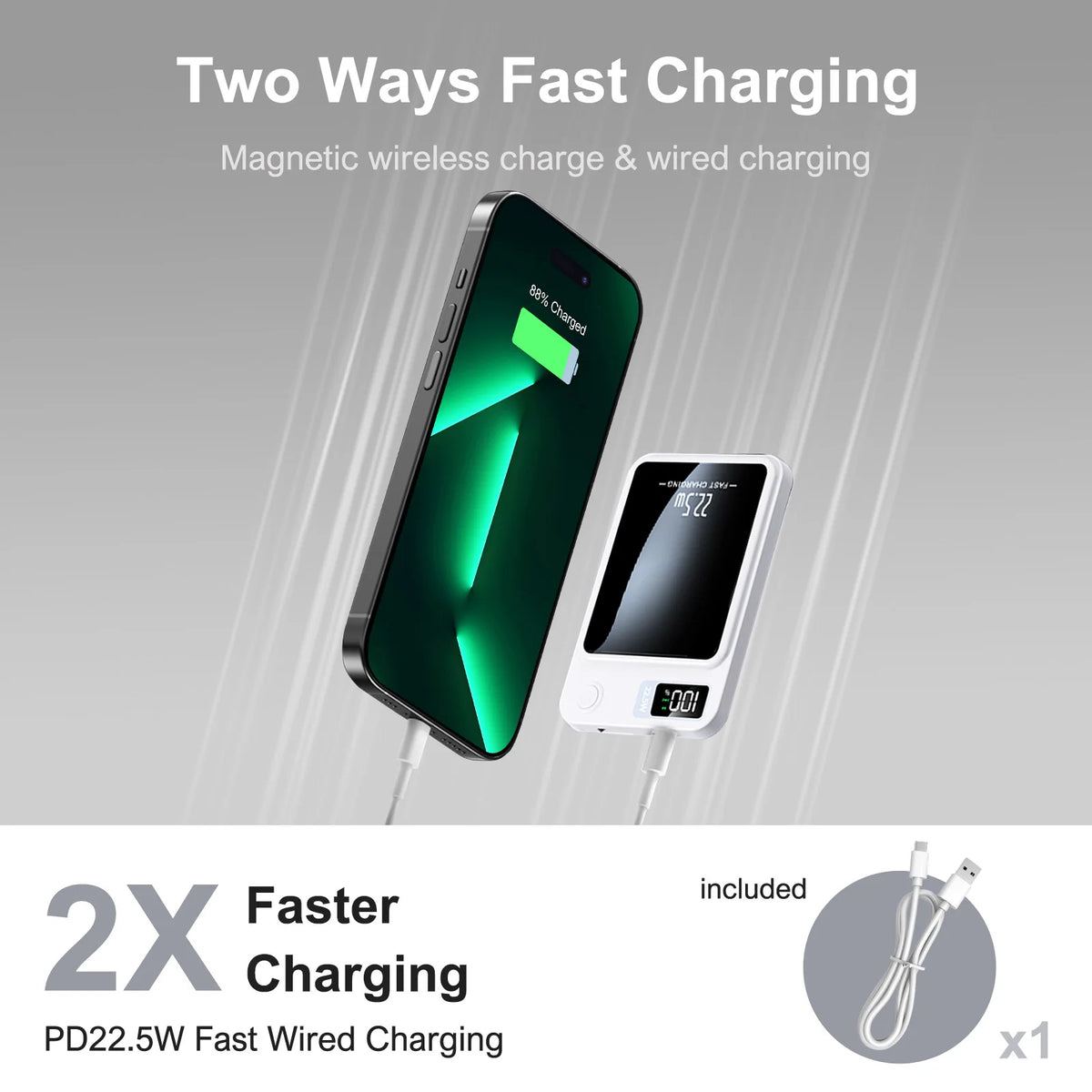 Magnetic Wireless Power Bank With Digital Display And Fast Charging