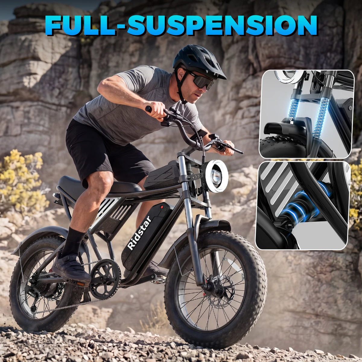 Ridstar Q50-25 2000W Electric Bike for Adults 48V 25Ah Detachable Battery 7 Speed 88 Miles Electric Motorcycle 20’’ Fat Tire E-Mou