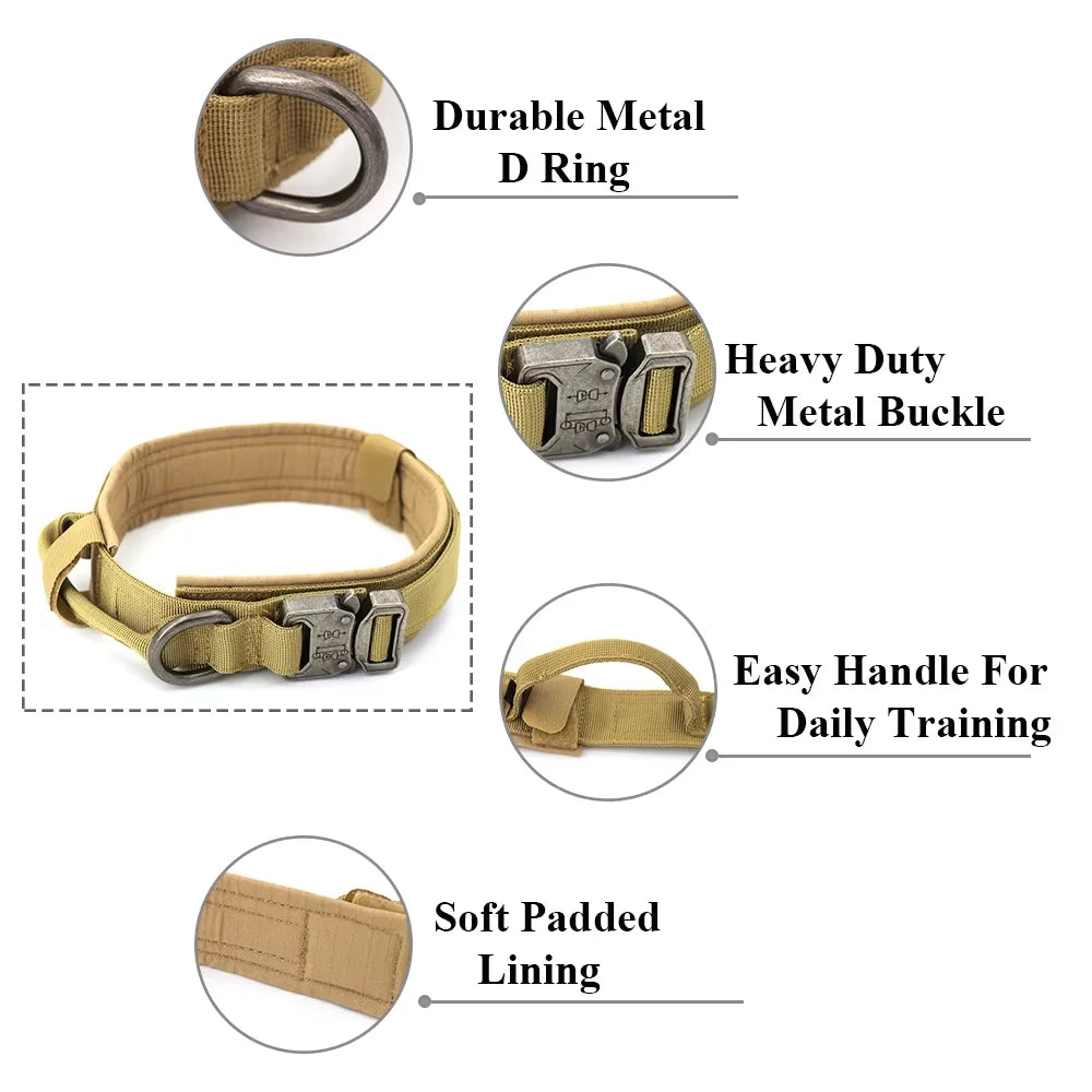 Adjustable Tactical Nylon Dog Training Collar And Leash Set With Quick Release Buckle