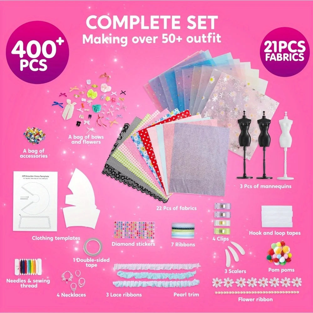 Joyfy 400 Pcs Fashion Design Crafts Sewing Craft Kit With Mannequins