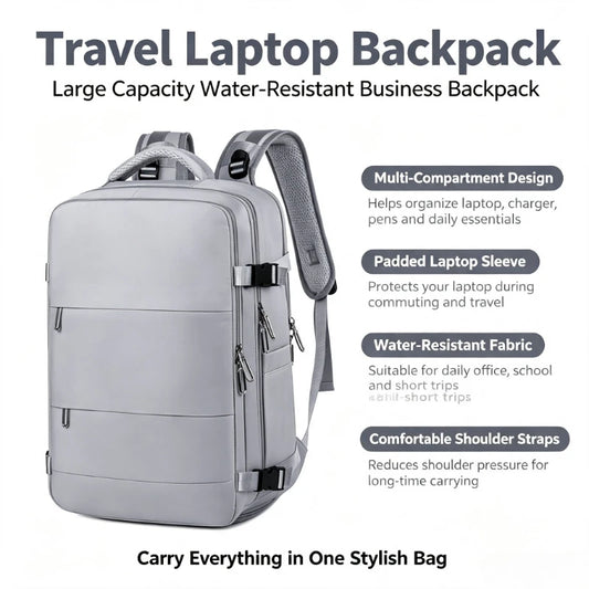 Water Resistant Laptop Backpack With USB Port For Business Travel