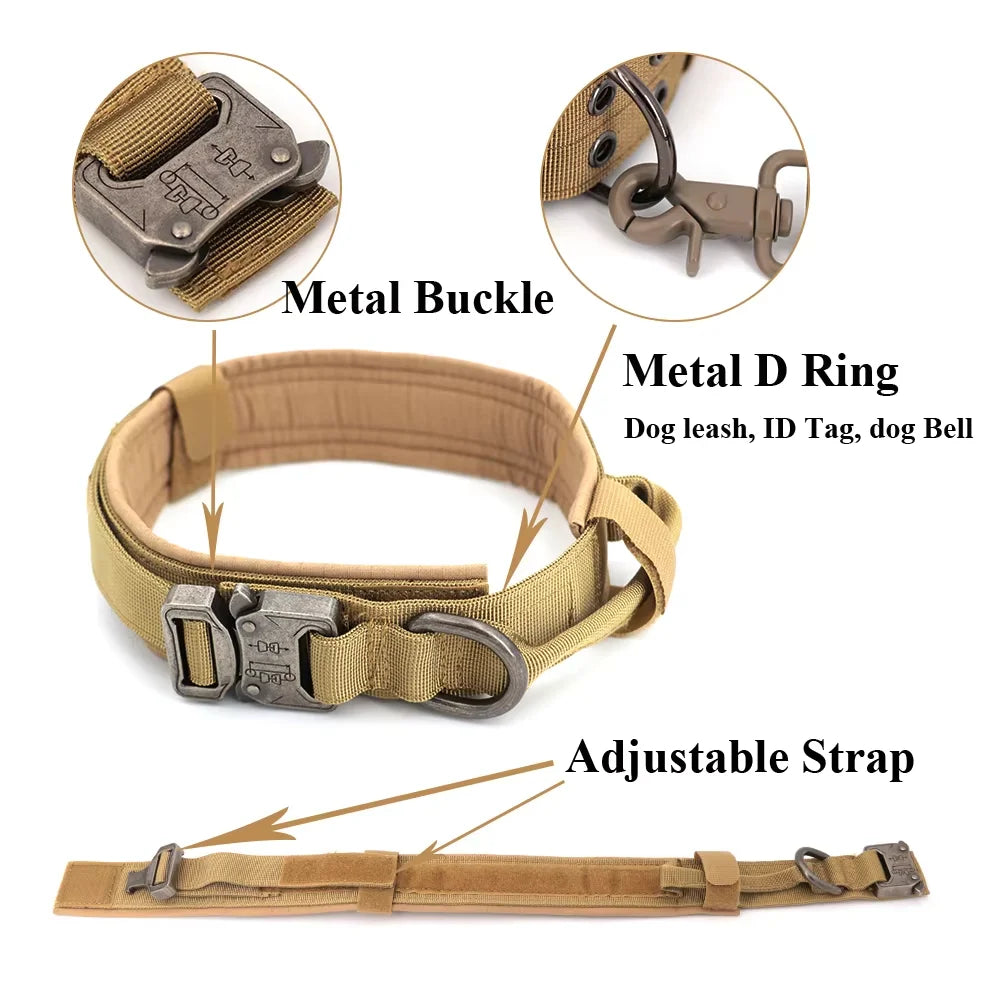 Adjustable Tactical Nylon Dog Training Collar And Leash Set With Quick Release Buckle