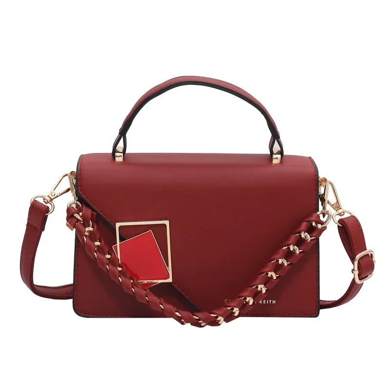 Square PU Leather Chain Crossbody Handbag With Metal Lock