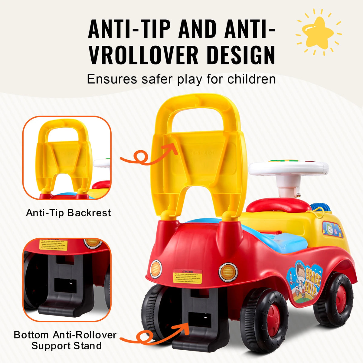 SucceBuy Toddler Ride On Push Car With Music Steering Wheel And Seat Storage