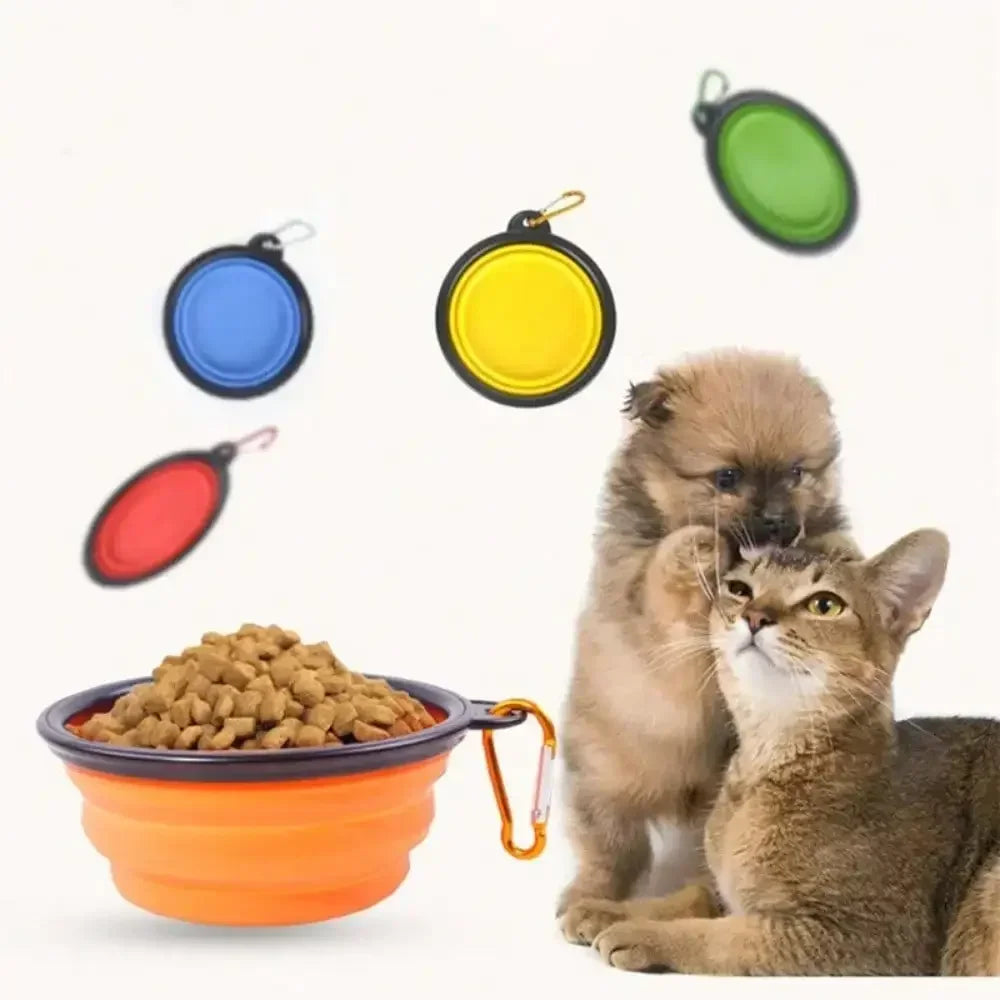 Portable Silicone Dog Feeder Bowl With Carabiner 2 In 1 Pet Water Dispenser