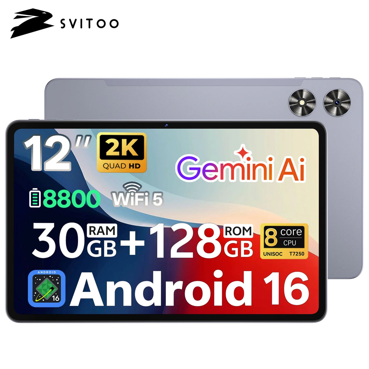 Svittoo 12 Inch Android Tablet 2K Display Octa Core