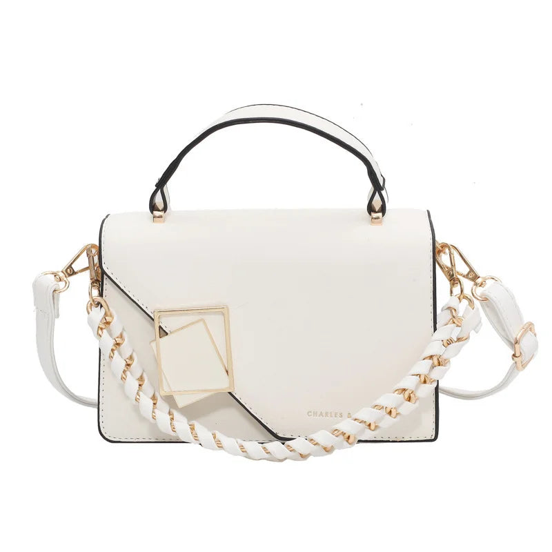 Square PU Leather Chain Crossbody Handbag With Metal Lock