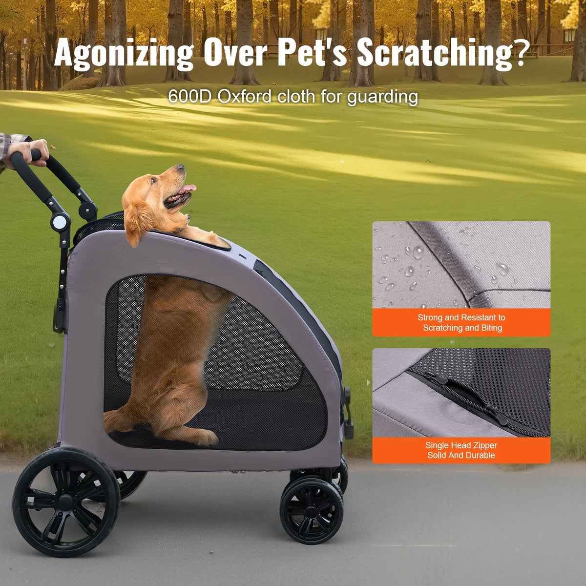 SucceBuy Pet Stroller 4 Wheels Dog Stroller with Brakes, 160lbs Weight Capacity Adjustable Height Animal Stroller for Cats &Dogs