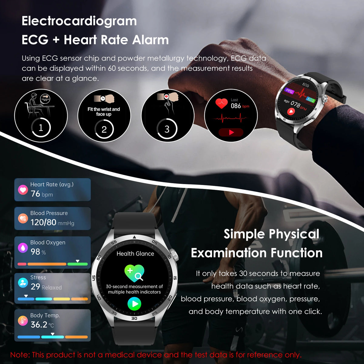 Male Health Smartwatch With ECG PPG Blood Pressure Monitor