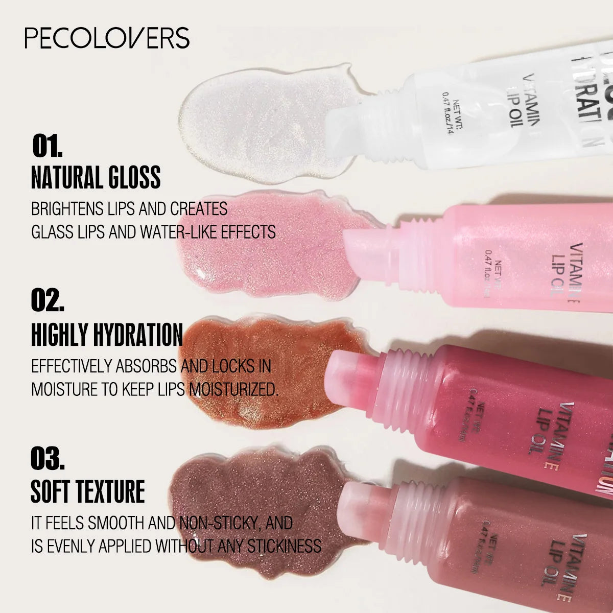 Moisturizing Lip Oil Gloss Set With Non Sticky Translucent Shine