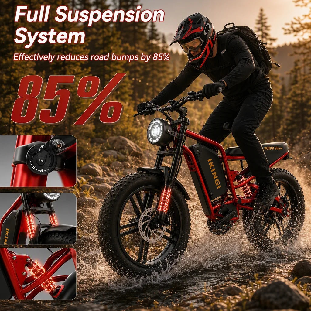 Full Suspension Electric Bike 1500W Peak, 60V 22Ah Long Range Battery, 7-Speed 35MPH Fat Tire Off-Road E-bike for Adults with LCD Display & Bright Headlight