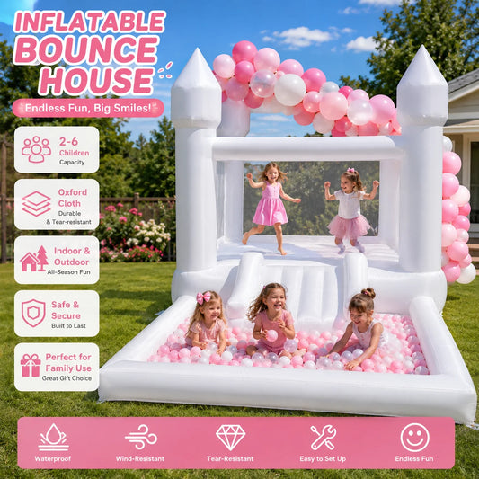 13x8x8ft Inflatable White Bounce House With Slide And Ball Pit
