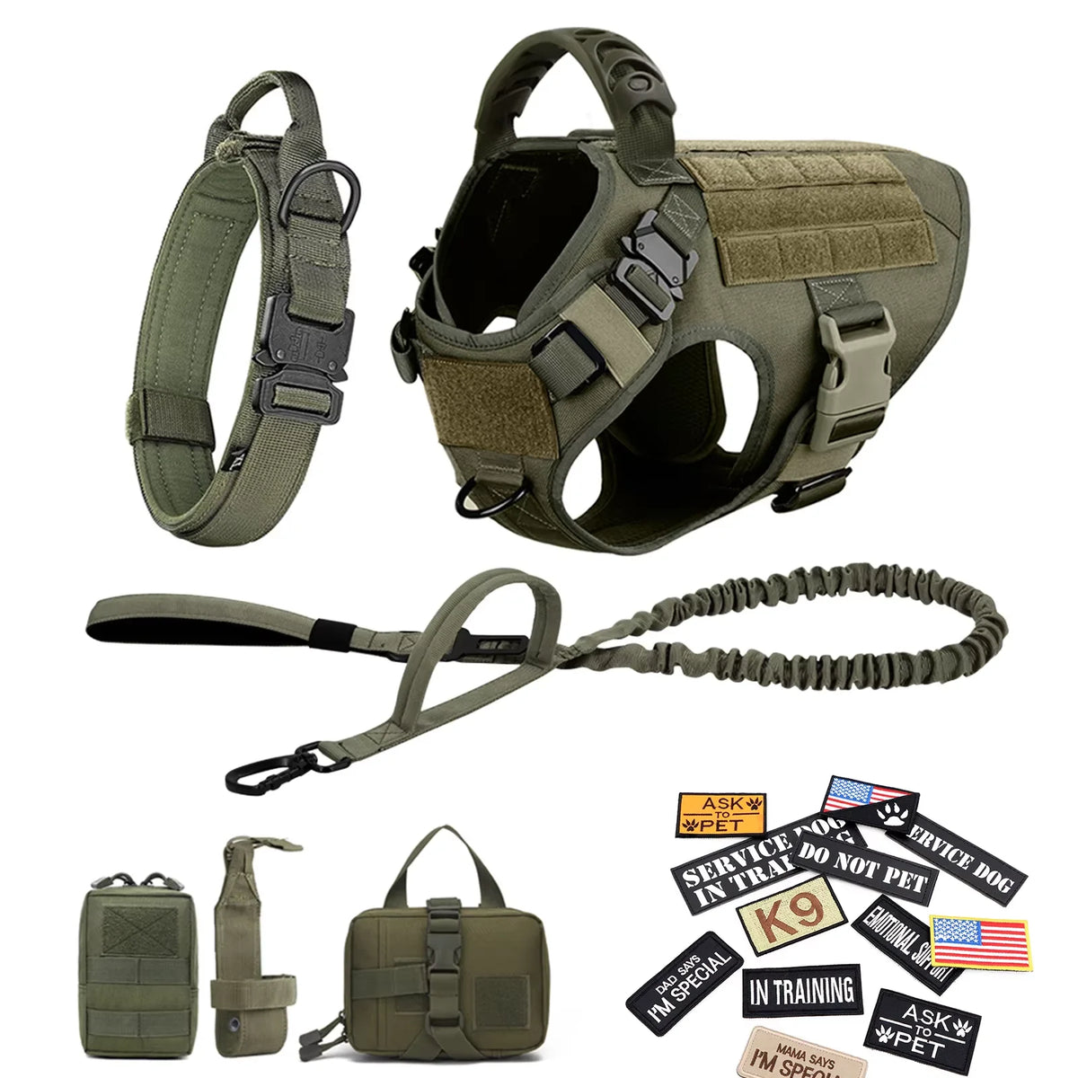 Tactical Dog Vest Harness Set With Collar And Leash For K9 Training