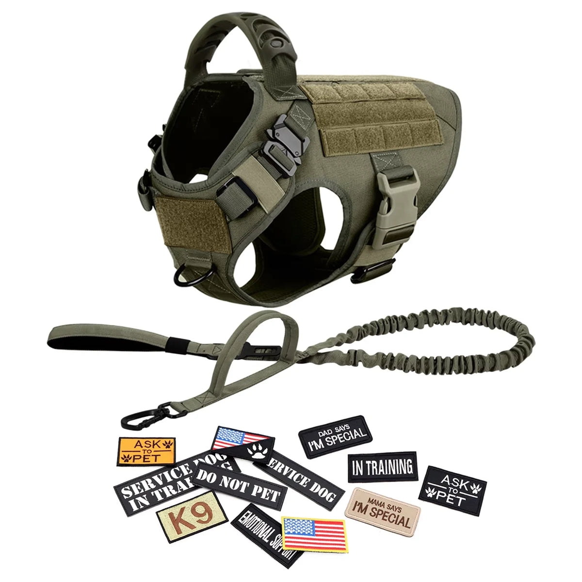 Tactical Dog Vest Harness Set With Collar And Leash For K9 Training