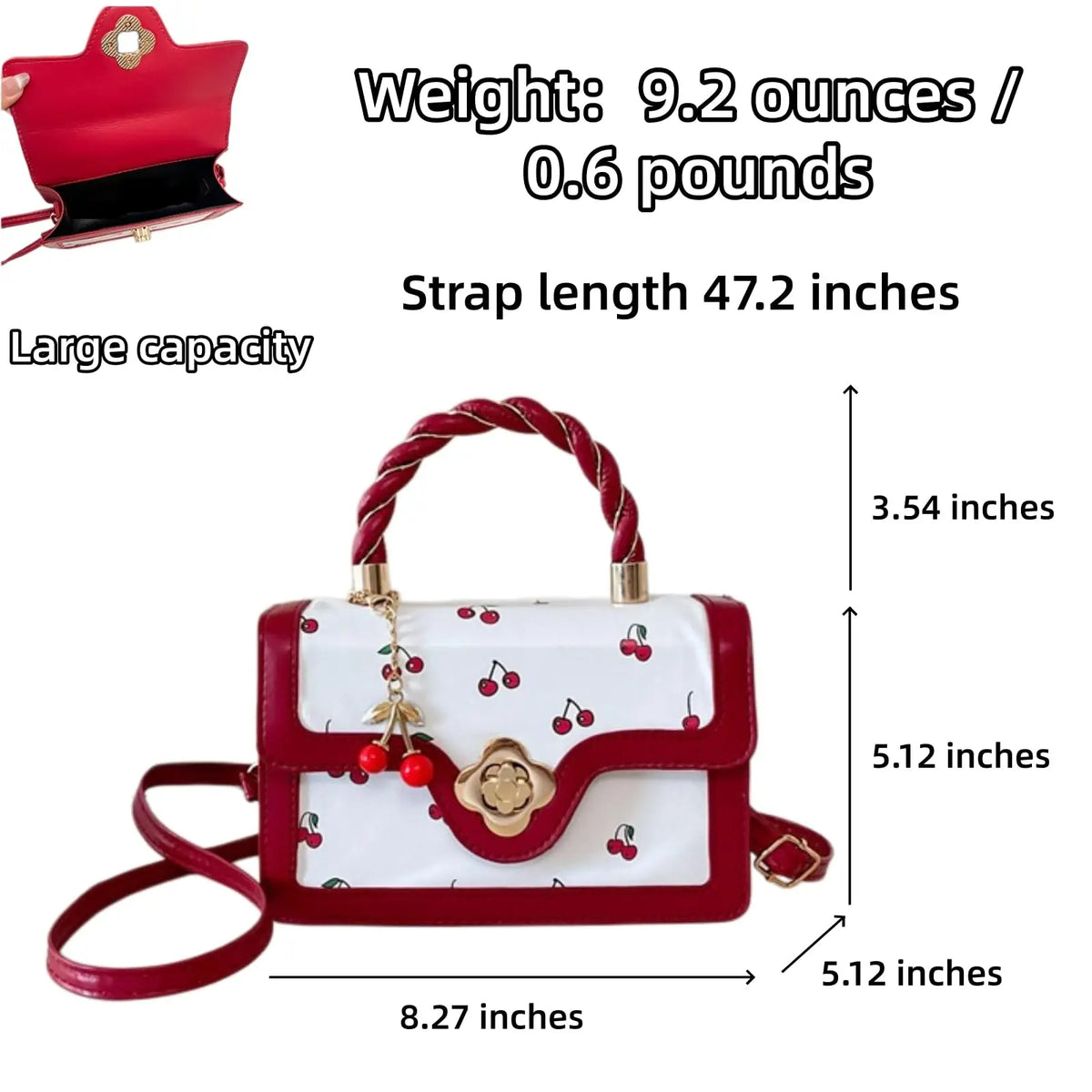 Women Cherry Print Twist Handle Crossbody Handbag With Removable Strap