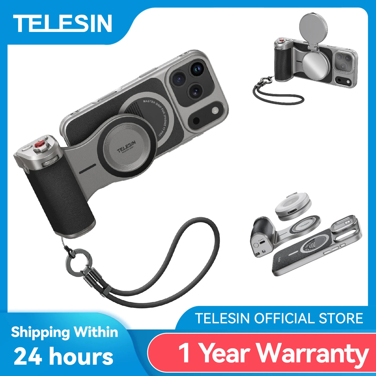 TELESIN Master Grip Kit for iPhone 17 Pro Promax Magnetic Phone Camera Grip 3200mAh Battery Wireless Charging Cooling Holder